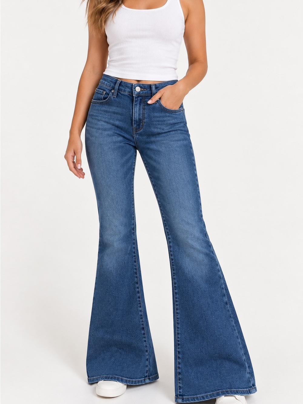 Pilcro Mid- Rise Wide-Leg Jeans in Medium Blue